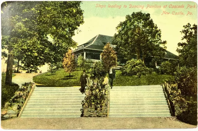 Antique postcard: Dancing Pavilion at Cascade Park, New Castle, PA, posted 1910