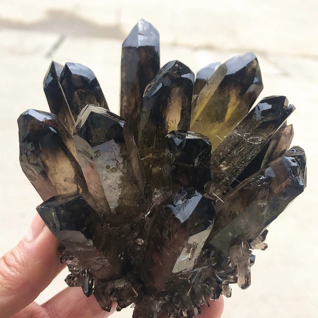 1.33lb New Find Black Phantom Quartz Crystal Cluster Mineral Specimen Healing 10