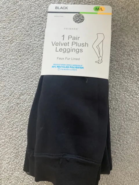 Womens Ladies Primark Velvet Plush Winter Leggings BLACK Faux Lined Size  S/M