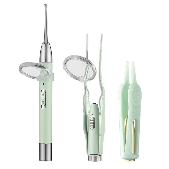 LED Earwax Spoon Ear Tweezers Stainless Steel Ear Wax Removal Kit USB Charging