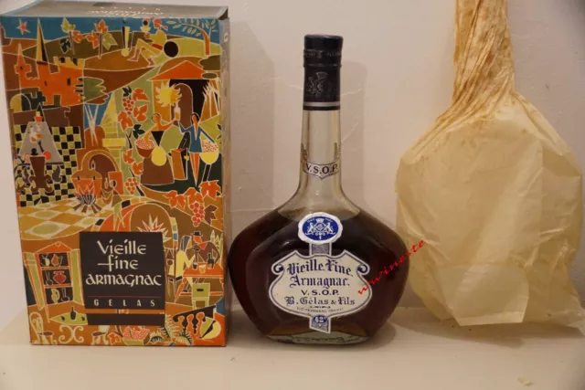 ancien ARMAGNAC Vieille Fine V.S.O.P Gelas 70cl bouteille 1950-1960's VSOP