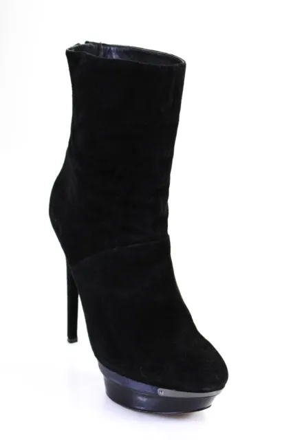 B Brian Atwood Womens Suede Platform Ankle Boots Black Size 8