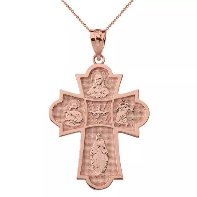 Solid Gold Or 925 Silver Catholic Holy Spirit Four Way Cross Pendant Necklace