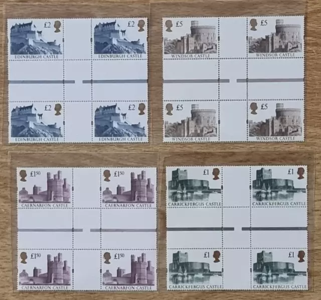 UK Great Britain GB 1992  £1 . £1.5 ,£2 and £5 Castles in Blk of 4 mnh