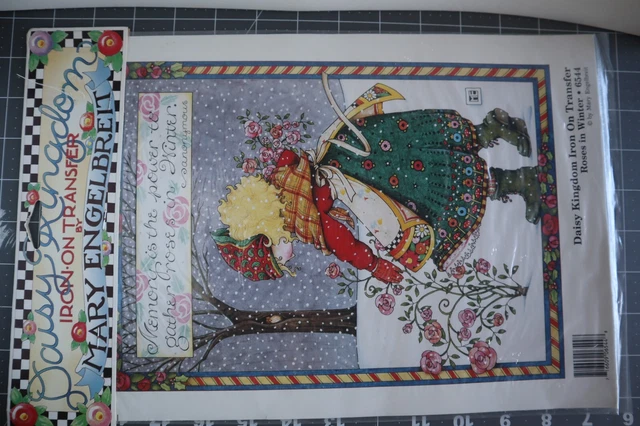 1990s VTG  Daisy Kingdom Mary Engelbreit Iron On Transfer Roses In Winter 6544