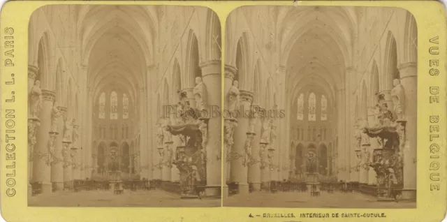 Bruxelles Intérieur de Sainte Gudule Belgique Stereo Vintage Albumine ca 1870