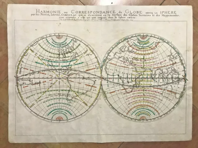 WORLD MAP 1659 by NICOLAS SANSON LARGE UNUSUAL ANTIQUE MAP 17TH CENTURY