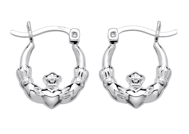 Sterling Silver Small Claddagh Creole Hoop Earrings - Love Loyalty & Friendship