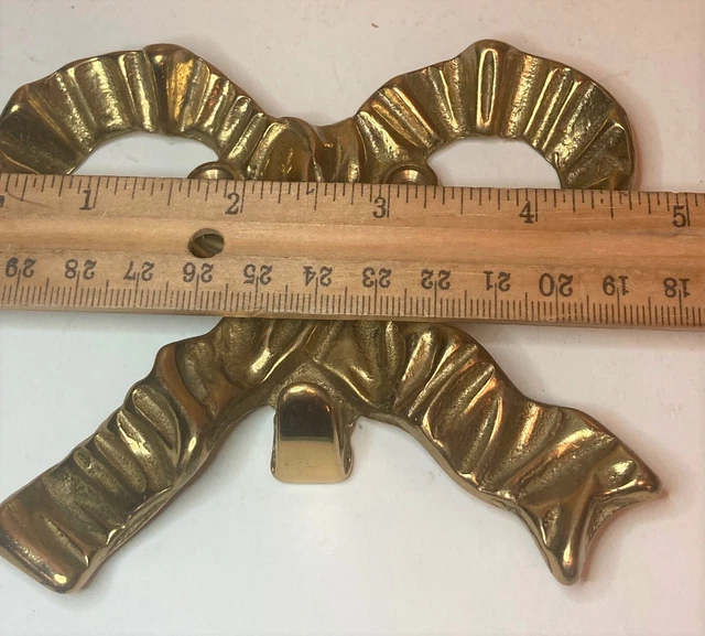 Vtg Salvage Heavy Brass Ribbon Bow Wall Coat Hanger Hook Picture Holder 4.5" W 2