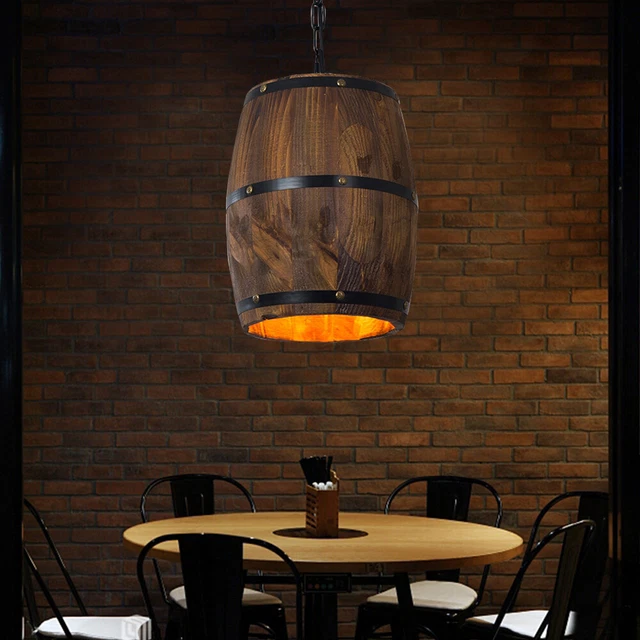 Vintage Holz Weinfass Hängeleuchte Decken Lampe Anhänger Café Bar Pendelleuchte