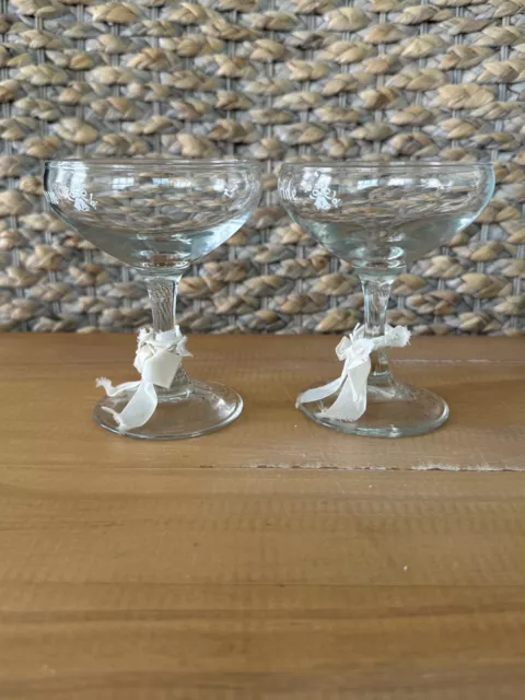 Vintage Pair Bride & Groom Champagne Toasting Glasses Anniversary/Shower/Wedding 3