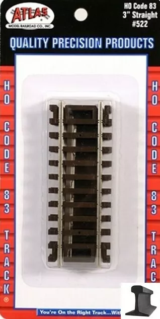 Atlas HO Scale ~ New 2024 ~ Code 83 ~ 3″ Straight Track ~ 4 Pieces ~ 522