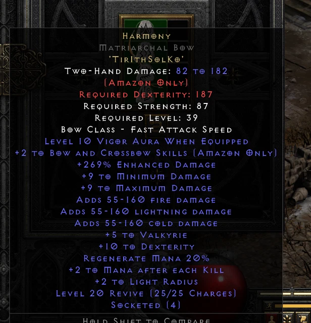 DIABLO 2 RESURRECTED Harmony Runeword Matriachal Bow Amazon