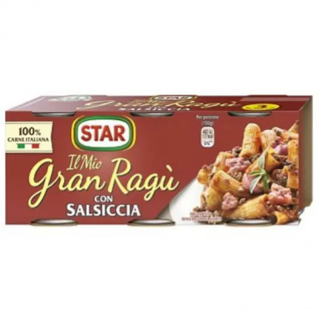Sughi Star Il Mio Gran Ragu' Con Salsiccia 3 Barttoli Da 100 Gr Pomodoro Carne