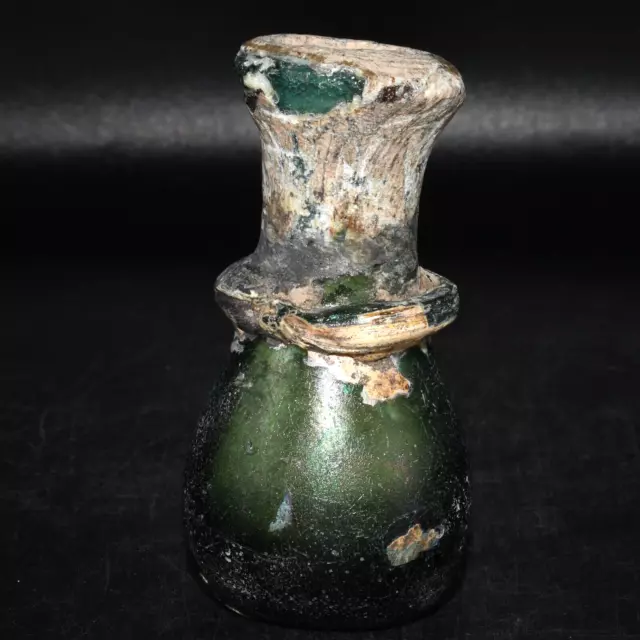 Ancient Roman Glass Perfume Bottle with Rare Iridescent Patina 1st - 2nd Century