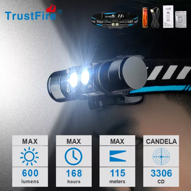 TrustFire H5R Linterna Cabeza USB Recargable Linterna Frontal LED Impermeable