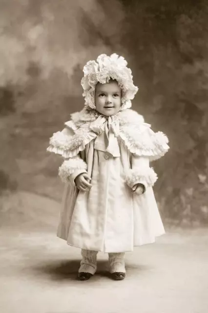 Victorian Era... Young Girl Winter Coat & Bonnet c.1900.  Photo Reprint  8x12