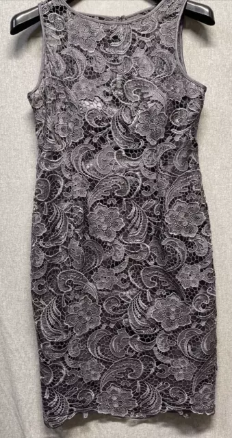 Adrianna Papell Womens Sheath Lace Dress Size 12 Sleeveless Gray