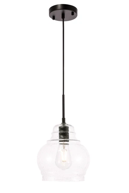 Living District LD6198BK Pierce 1 Light Black & Clear Seeded Glass Pendant