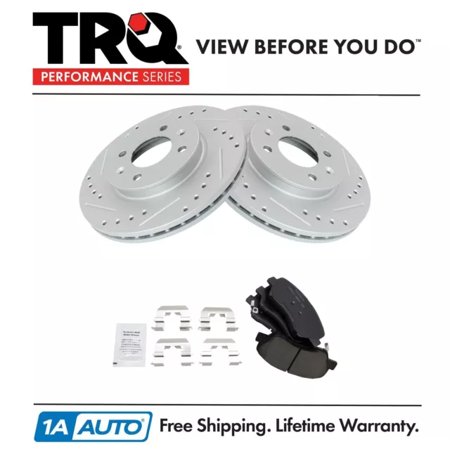 TRQ Front Posi Ceramic Brake Pad Performance Drilled Slotted Zinc Coated Rotors