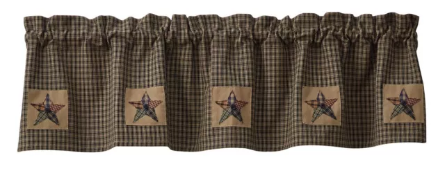 New Primitive BLACK CHECK HOMESPUN STAR VALANCE Curtain Topper