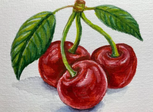 Watercolor Painting Cherries Cherry ACEO Art