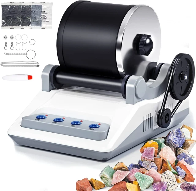 Rock Tumbler Kit,Turns Rough Rocks into Beautiful Gems,With Button 7 Day Polishi