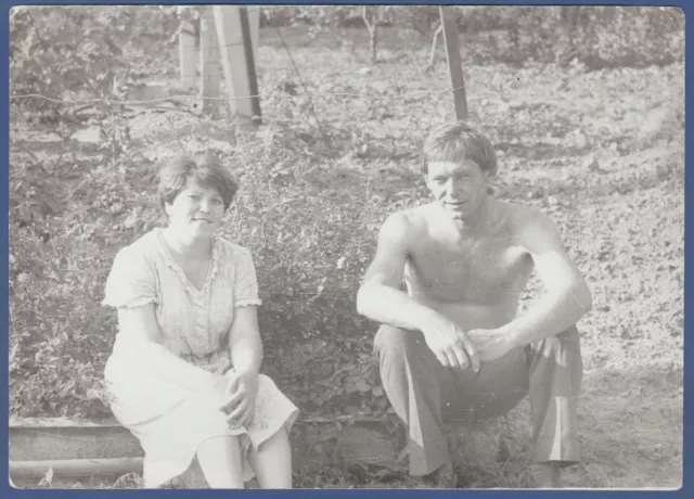 Guy with naked torso with girl in nature Soviet Vintage Photo USSR