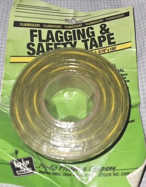 Fluorescent Yellow and Black Safety Striped Flagging Tape 1 3/16" x 150 ft Roll