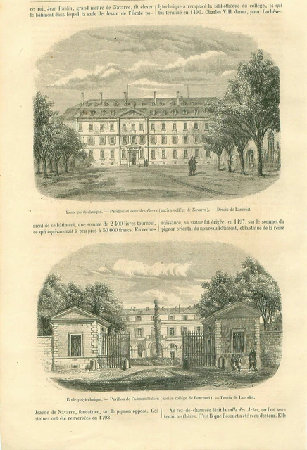 Ecole Polytechnique Ancien Collège de Navarre & Boncourt GRAVURE OLD PRINT 1859