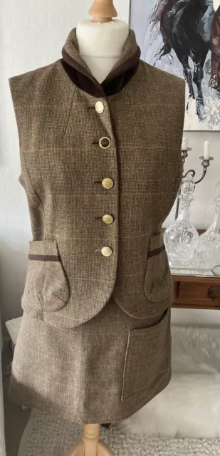 Ladies Joules Basil Tweed Show In Hand Waistcoat & Skirt Suit UK Plus Size 18