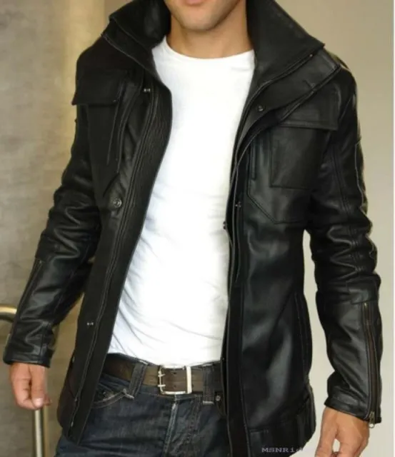 New Mens Leather Jacket Real Soft Lambskin Leather Man Classic Biker Coat #1081
