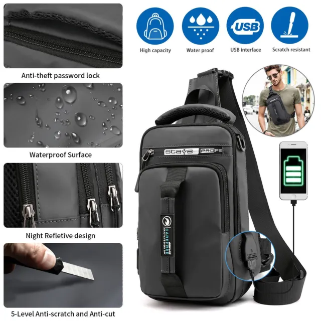 Bolsa bandolera para hombre Mochila antirrobo para el pecado hombre USB