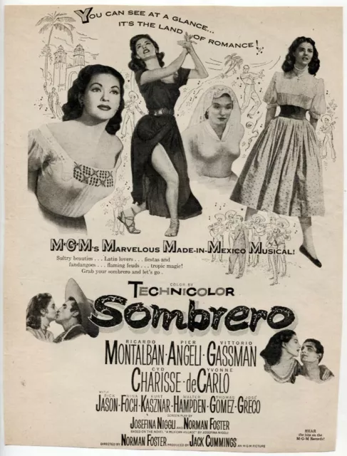 VTG "Sombrero" 1953 Ricardo Montalban Pier Angeli Cyd Charisse Movie Magazine AD