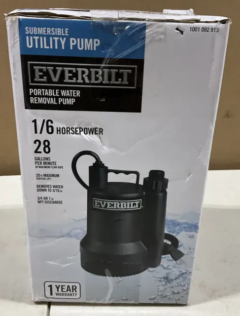 Everbilt SUP54-HD 1/6hp Plastic Submersible Utility Pump 10001 092915
