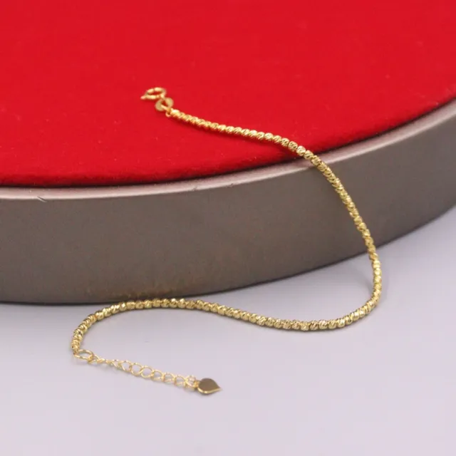 Pure 18K Yellow Gold Chain Women Perfect 2mm Carved Beaded Link Bracelet  2.8g