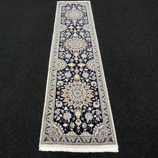 Oriente Alfombra Nain 292 X 67CM Azul Beige Alfombra Persa Anudada a Mano Manta