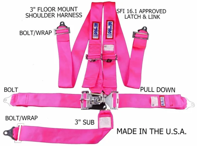 Rjs Racing Sfi 16.1 Latch & Link 5 Pt Floor Mount Harness Hot Pink 1131010