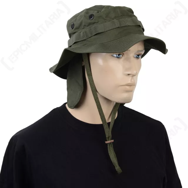 British Olive Drab Rip Stop Boonie Hat with Neck Flap - Army Bush Cap Sun Bucket