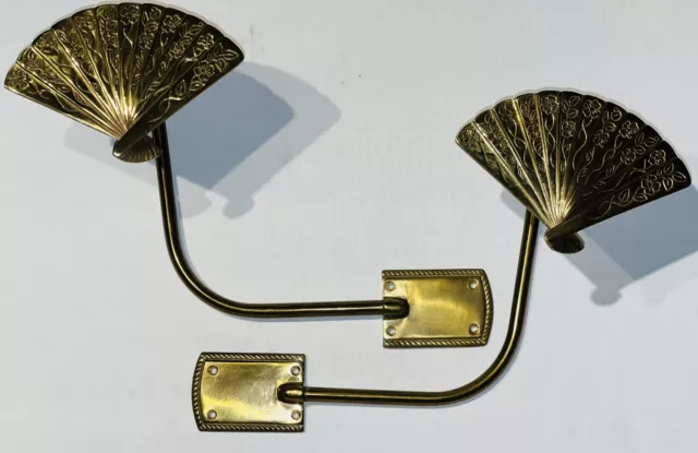 Vintage Decorative Pair of Brass Japanese Fan Curtain Tie Backs LargeWall Mount