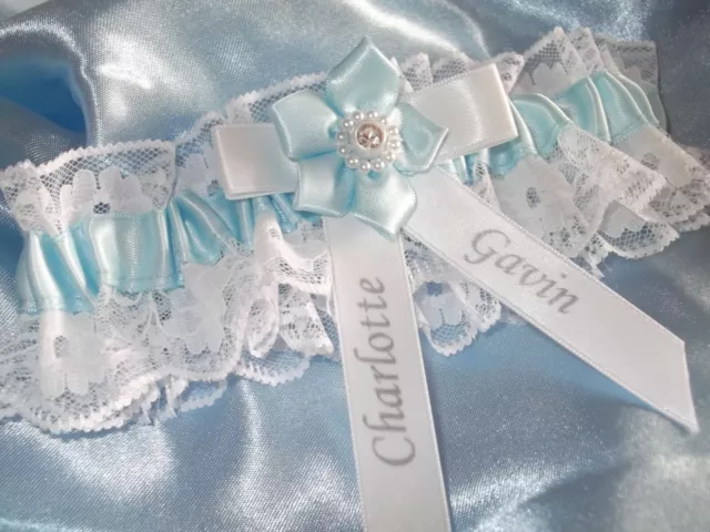 Giarrettiera Matrimonio Personalizzata Something Blu Spose ~ Nomi Stampati & Diamanti