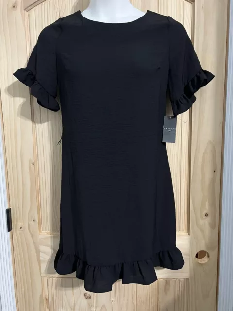 TAHARI ASL Dress Ruffle Sleeve & Hem Knee Length Shift Dress Black (No Belt) NWT