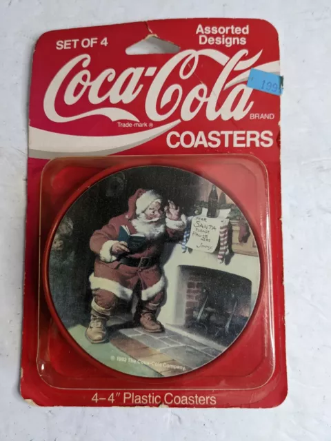 Vintage Coca-Cola Santa Coasters New Sealed 1992 Santa collectible 4"Coasters