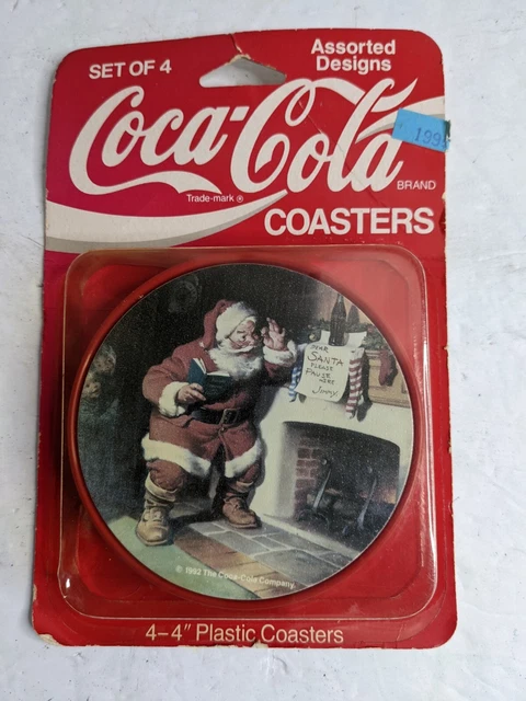 Vintage Coca-Cola Santa Coasters New Sealed 1992 Santa collectible 4"Coasters