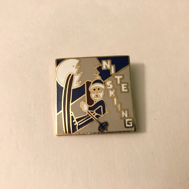 Vintage Nite Skiing Enamel Pin International Insignia Taiwan