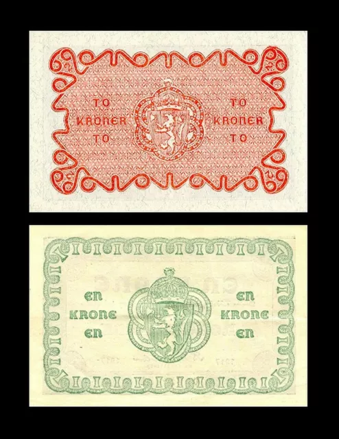 2x 1 + 2 Kroner - Ausgabe "Skillemyntsedler" 1917 - 1922 - Reproduktion - 08 3