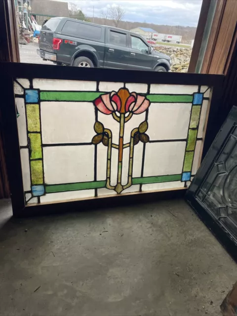 SG4687 Antique Stained Glass Transom Window 24.75 x 37.75￼