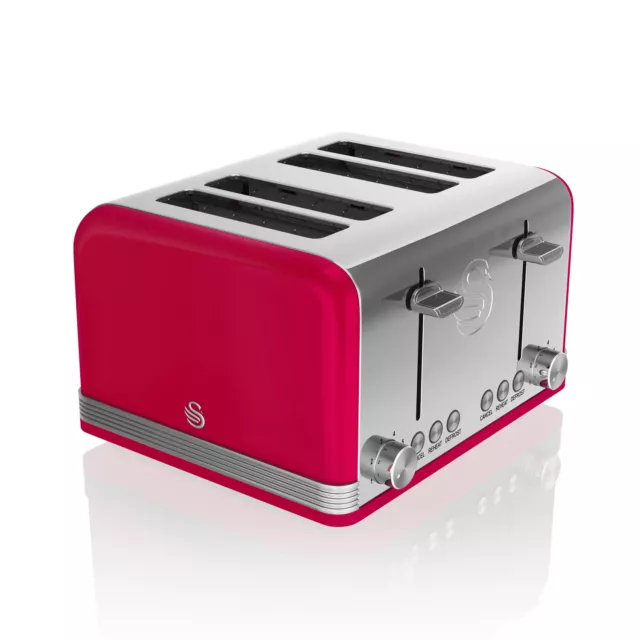 Schwan 4 Scheiben Retro Rot Edelstahl Brot Laib Toast Toaster Auftauen Aufwärmen