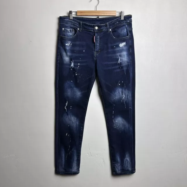 Dsquared2 Tidy Biker Jeans Slim Distressed Blue Men’s Size 50