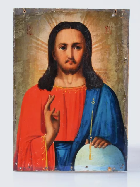 Alte Original handgemalte Ikone Jesus Christus